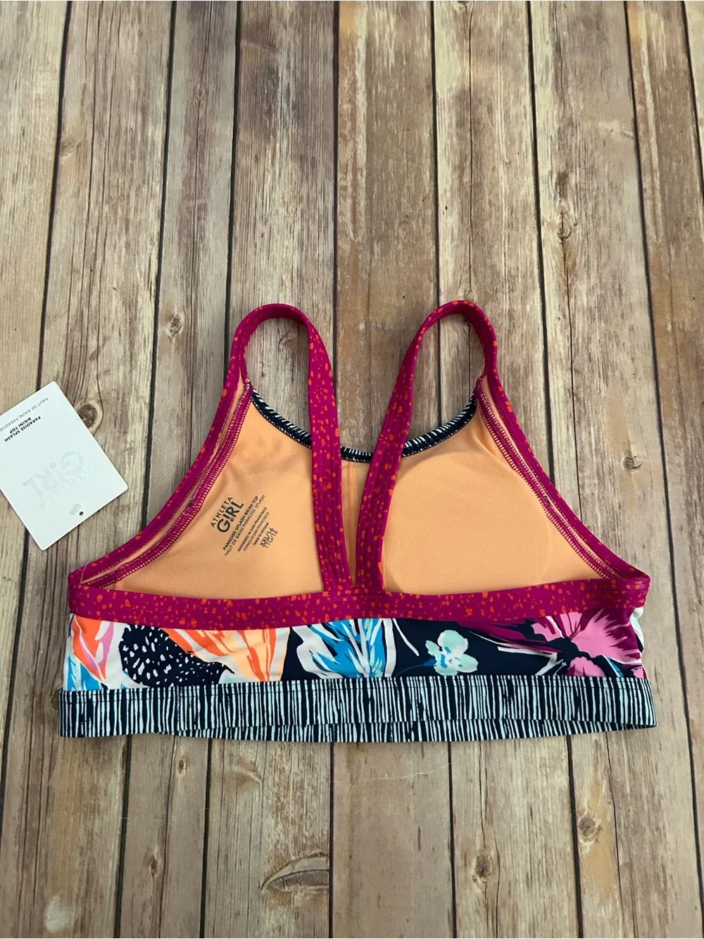 Athleta Girl Floral & Stripe Bikini Top - Pink, Blue, Navy